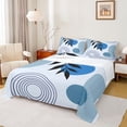 thumbnail image 1 of jejeloiu Cool Abstract King Sheets For Men Women,Contemporary Circular Print Bedding,Blue White,4 Pieces,1 Flat Sheet, 1 Fitted Sheet and 2 Pillowcases, 1 of 6