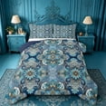 thumbnail image 1 of jejeloiu Cool Mandala Queen Comforter Set For Men Women,Blue Floral Comforter Sets Queen,Blue Turquoise,Black Reversible,3-Piece,1 Comforter and 2 Pillowcases, 1 of 7