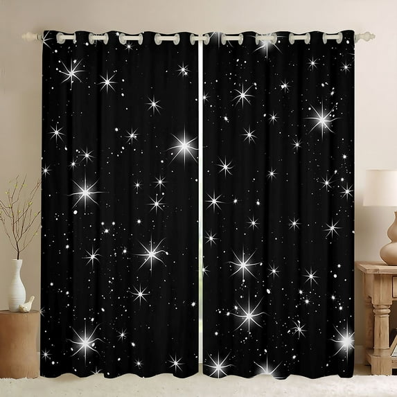 jejeloiu Cosmos Nebula Curtains Pack of 2 (42x84 Each),Galaxy Starry Sky Curtains Blackout,White Black Bedroom Curtains For Men Women,Microfiber Bedroom Decor
