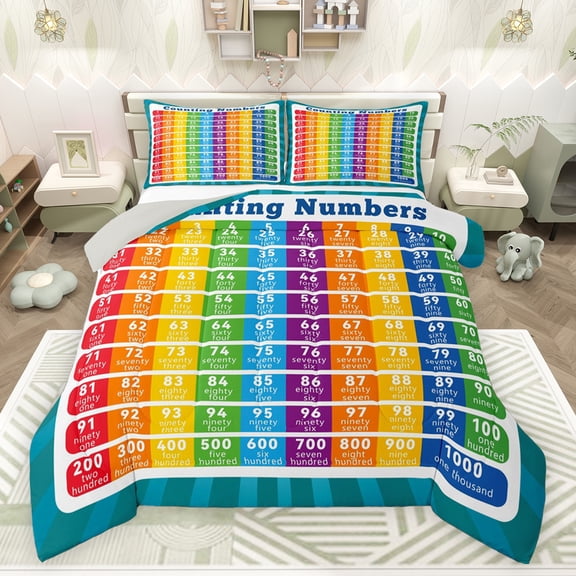 jejeloiu Counting Number Bedding Comforter Set,Alphabet Learing Twin Comforter Sets,Colorful Stripe Bedding Set For Boys Girl,Super Cozy Room Decor Reversible,2pcs