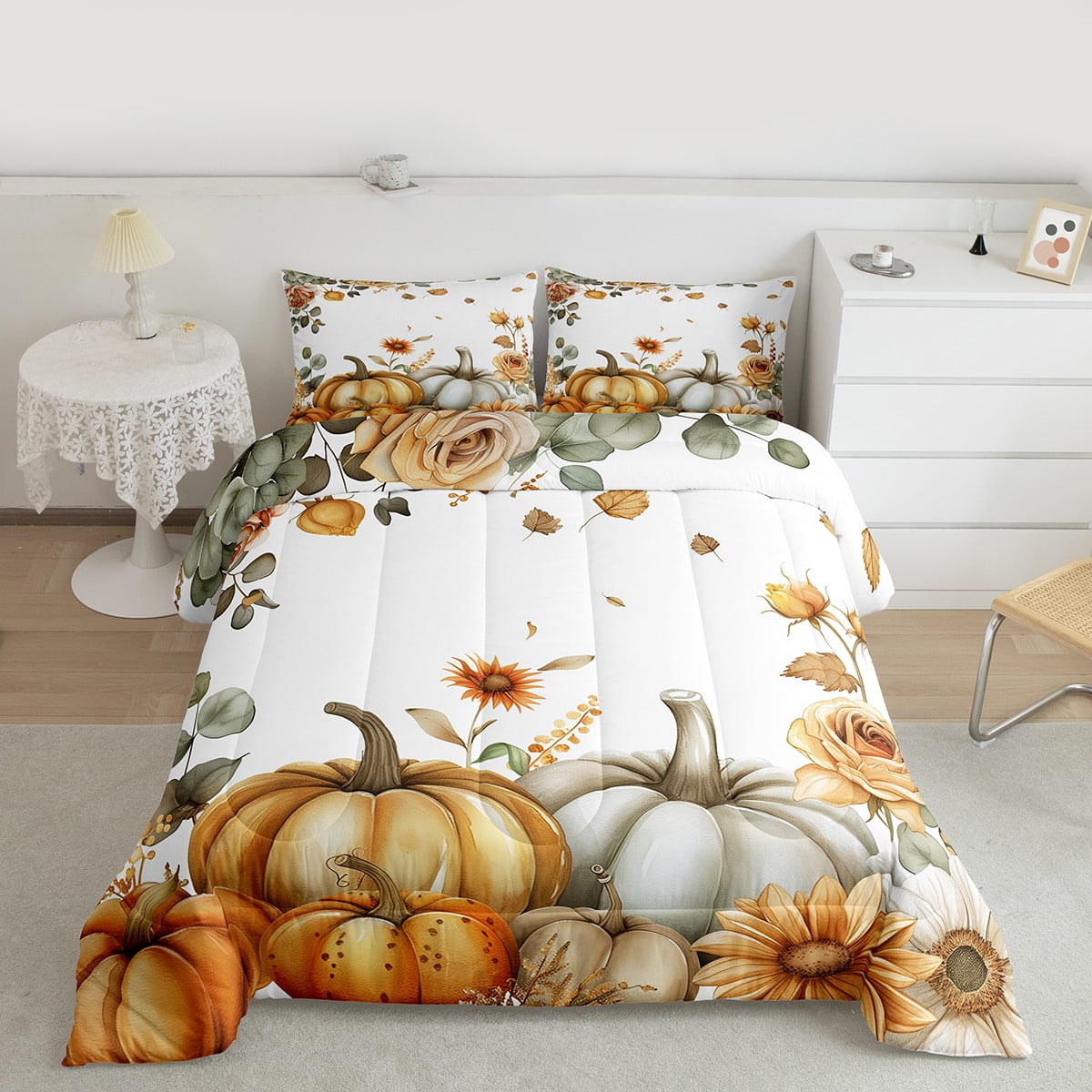 jejeloiu Country Autumn Pumpkin Queen Comforter Set,Hello Fall Bedding ...