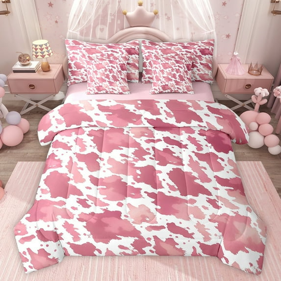 jejeloiu Country Farmhouse 7pcs Bedding Comforter Set,Retro Camouflage Print Queen Bedding Sets,Pink White Queen Sheet Sets For Teens,Breathable Home Decor Reversible