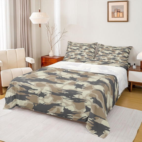 jejeloiu Country Farmhouse Full Size Sheets,Wild Animal Bed Sheets,Brown Camo Sheet Sets For Teens,Breathable Home Decor,4-Piece