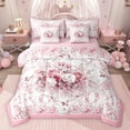 thumbnail image 1 of jejeloiu Country Floral 7-Piece Twin Bedding Sets,Rustic Botanical Bedding Comforter Set,White Pink Sheet Sets For Girls,Microfiber Bedroom Decor Reversible, 1 of 8