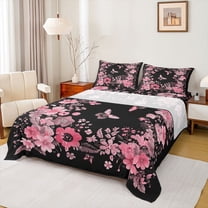 jejeloiu Country Floral Blossom Twin Sheet Set (3-Piece) Boho Moth Pink Cherry Microfiber Decor For Girls