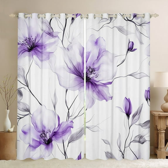 jejeloiu Country Floral Curtains Pack of 2 (42x84 Each),Natural Plant Curtains Blackout,White Purple Bedroom Curtains For Adults,Luxury Bedroom Decor