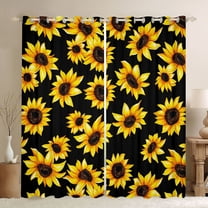 jejeloiu Country Flower Sunflower Black Out Curtains,Rustic Plant Curtains Pack of 2 (42x63 Each),Black Yellow Bedroom Curtains For Adults,Microfiber Bedroom Decor