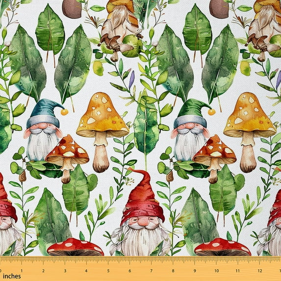jejeloiu Country Mushroom Fabric by the Yard 10 Yards,Cartoon Gnome Room Decor Fabric by the Yard,Green Monstera Leaves Sewing Fabric For Girl Child,Microfiber Bedroom Decor