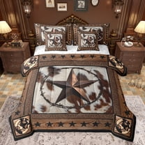 jejeloiu Cow Cattle Hide 7-Piece Twin Bedding Sets,Rustic Texas Stars Bedding Comforter Set,Country Farmhouse Lodge Sheet Sets For Boys Kids,Microfiber Bedroom Decor Reversible