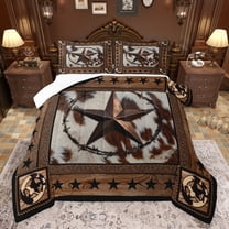 jejeloiu Cow Cattle Hide Bedding Comforter Set,Rustic Texas Stars Twin Comforter Sets,Country Farmhouse Lodge Bedding Set For Boys Kids,Microfiber Bedroom Decor,2 Pieces