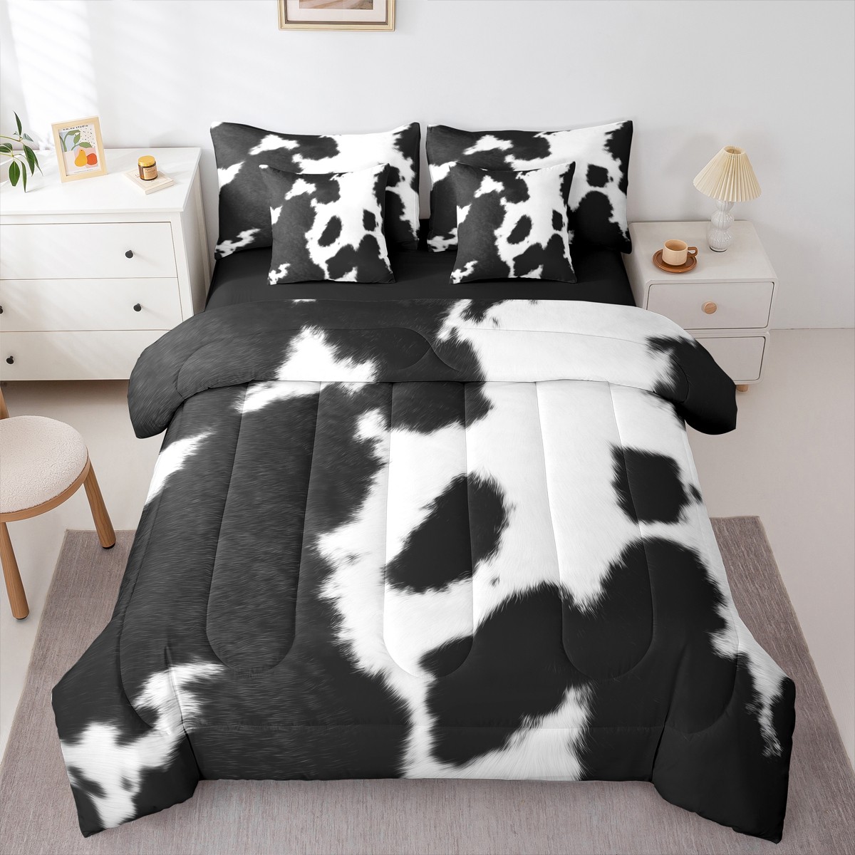 jejeloiu Cow Print Twin Bedding Sets 7-Piece,Retro Farmhouse Lodge ...