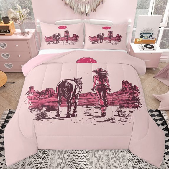 jejeloiu Cowgirls Twin Comforter Sets,Rustic Country Horse Bedding Set For Girls Kids Reversible 2pcs
