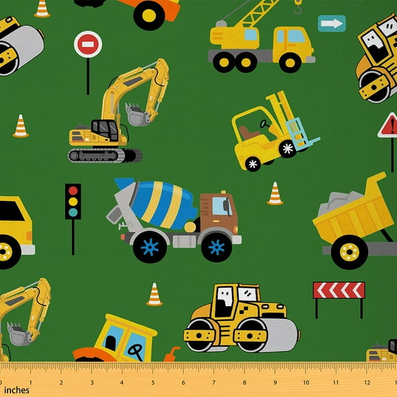 jejeloiu Crane Bulldozer Excavator Fabric by the Yard 5 Yards,Transport Vehicle Fabric for Sewing,Yellow Car Home Decor Fabric by the Yard,Microfiber Bedroom Decor