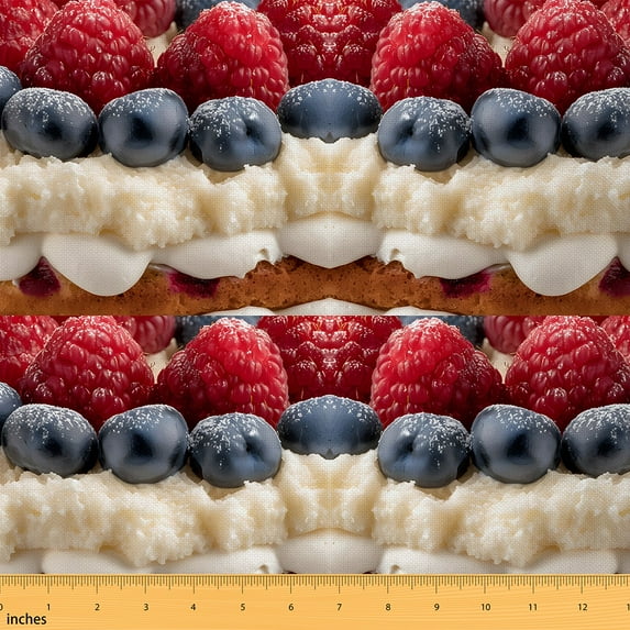 jejeloiu Creative Funny Food Fabric by the Yard 2 Yards,Raspberry Blueberry Cake Room Decor Fabric by the Yard,White Red Blue Fabric for Sewing For Children,Breathable Home Decor