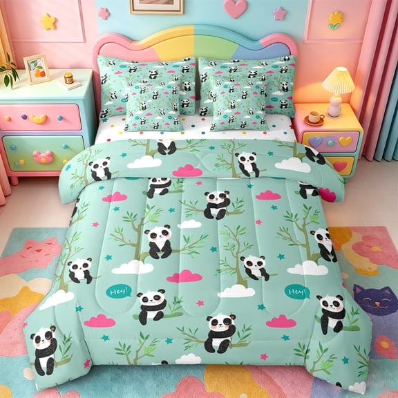 jejeloiu Cute Animal 7-Piece Twin Bedding Sets Kids,Colorful Stars Clouds Bedding Comforter Set,Reversible