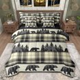 thumbnail image 1 of jejeloiu Cute Animal Bear 7-Piece Bedding Comforter Set,Beige Black Plaid King Bedding Sets For Boys Kids Reversible, 1 of 8