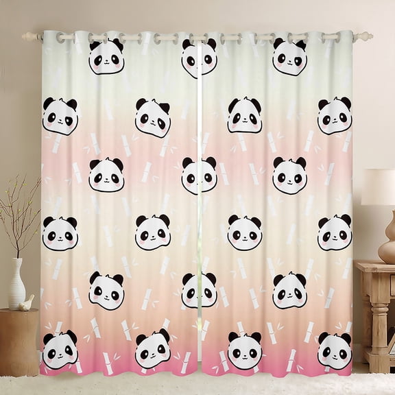 jejeloiu Cute Animal Black Out Curtains,Kawaii Zoo Panda Curtains Pack of 2 (42x63 Each),Orange Pink Ombre Bedroom Curtains For Kids,Microfiber Bedroom Decor