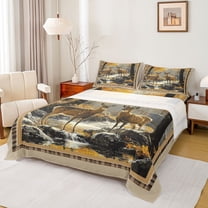 jejeloiu Cute Animal Deer Twin Sheet Sets,Rustic Plant Leaves Bedding For Boys Kids 3 Pieces