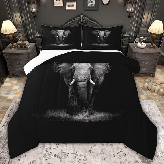 jejeloiu Cute Animal Elephant Full Size Comforter Sets,Black Gray Bedding Sets For Boys Kids 3pcs