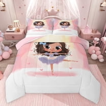 jejeloiu Cute Ballet Girly Bedding Comforter Set,Kawaii Black Princess Twin Comforter Sets,Cartoon Pink Loves Bedding Set For Girls Kids,Luxury Bedroom Decor Reversible,2-Piece