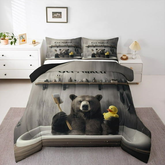 jejeloiu Cute Bear Queen Comforter Set,Wild Animal Bedding Sets,Modern Abstract Art Bedding Comforter Set For Child,Super Cozy Room Decor Reversible,3pcs