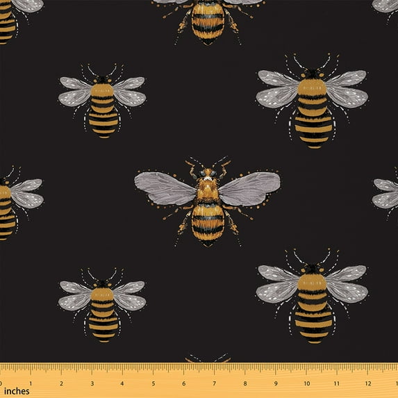 jejeloiu Cute Bee Fabric by the Yard 3 Yards,Flying Animal Sewing Fabric,Yellow Black Fabric for Sewing For Girls Kids,Breathable Home Decor