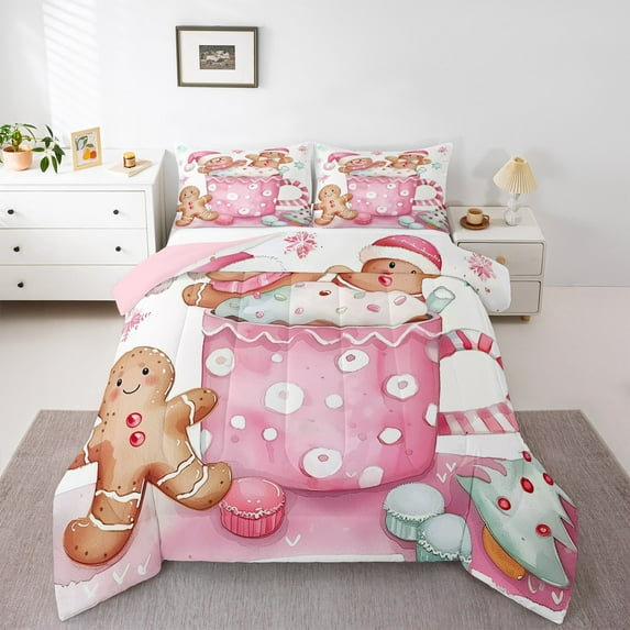 jejeloiu Cute Biscuit Bedding Comforter Set,Marry Christmas Dessert Twin Comforter Sets,Happy New Year Bedding Set For Child,Microfiber Bedroom Decor Reversible,2 Pieces