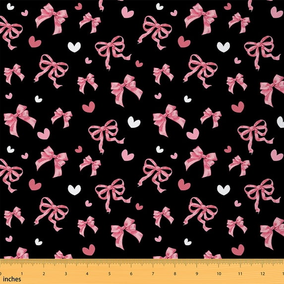 jejeloiu Cute Bow Loves Fabric by the Yard 5 Yards,Cartoon Bowtie Bow Fabric for Sewing,Pink Black Home Decor Fabric by the Yard For Girls,Ultra Soft Home Decor