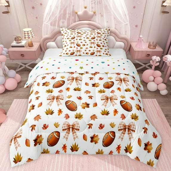 jejeloiu Cute Bowknot Bow Twin Comforter Sets,American Rugby Football Bedding Set For Girls Kids Reversible 2 Pieces