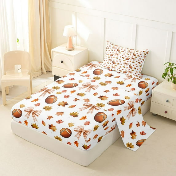 jejeloiu Cute Bowknot Bow Twin Sheet Sets,American Rugby Football Bedding For Girls Kids 3 Pieces