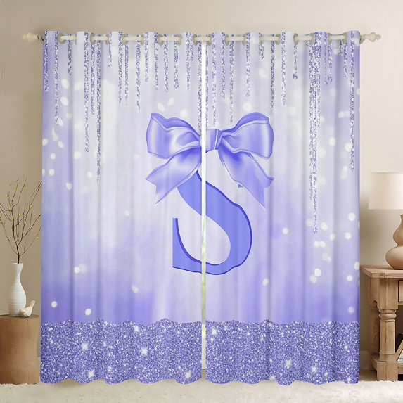 jejeloiu Cute Bowknot Curtains Pack of 2 (42x84 Each),Letter S Print Curtains Blackout For Girls Women