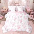 thumbnail image 1 of jejeloiu Cute Bowknot Ribbon 7 Pieces Bedding Comforter Set,Vintage Flower Floral Full Bedding Set,White Pink Fitted Sheet Flat Sheet For Girls Kids,Super Cozy Room Decor Reversible, 1 of 8