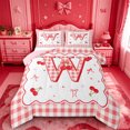 thumbnail image 1 of Catabedysis Cute Bows Alphabet Print Queen Comforter Set For Girls,Sweet Cherries Letter W Design Comforter Sets Queen,Pink Reversible,3pcs,1 Comforter and 2 Pillowcases, 1 of 7