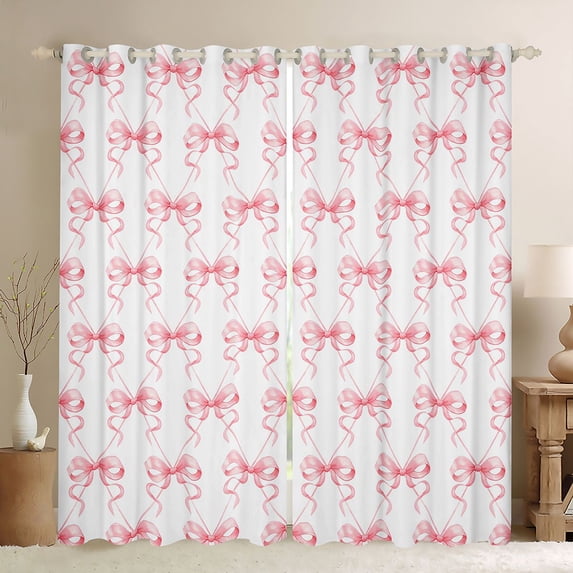 jejeloiu Cute Bows Black Out Curtains,Pink White Curtains Pack of 2 (42x63 Each) For Bowknot Lover