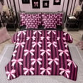 thumbnail image 1 of jejeloiu Cute Bowtie Bow 7-Piece Twin Bedding Sets,Pink Black Stripe Bedding Comforter Set For Girls Kids Reversible, 1 of 8