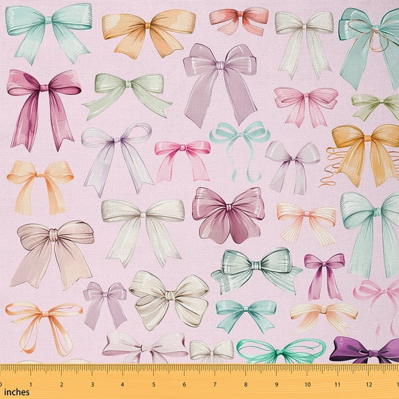 jejeloiu Cute Bowtie Fabric by the Yard 10 Yards,Rainbow Bow Knot Room Decor Fabric by the Yard,Princess Pink White Sewing Fabric For Girls,Microfiber Bedroom Decor