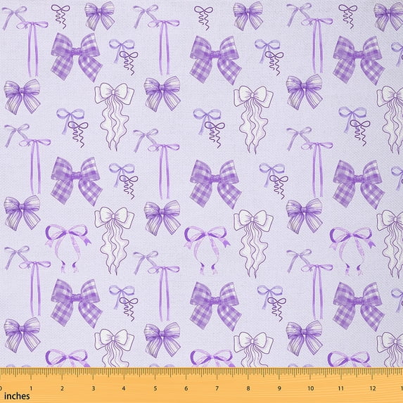 jejeloiu Cute Bowtie Fabric by the Yard 2 Yards,Grid Bow Room Decor Fabric by the Yard,Purple Bowknot Fabric for Sewing For Girls,Microfiber Bedroom Decor