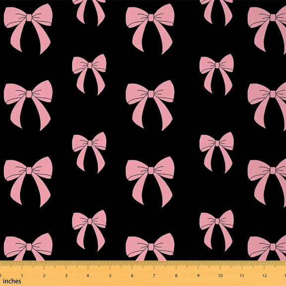 jejeloiu Cute Bowtie Fabric by the Yard 5 Yards,Kawaii Boknot Bow Fabric for Sewing,Princess Pink Black Home Decor Fabric by the Yard For Girls,Microfiber Bedroom Decor