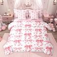 thumbnail image 1 of jejeloiu Cute Bowtie Loves 7pcs Bedding Comforter Set,White Pink Queen Bedding Sets For Girls Kids Reversible, 1 of 8