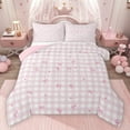 thumbnail image 1 of jejeloiu Cute Bowtie Ribbon Bedding Comforter Set,Cartoon Bow Knot Twin Comforter Sets,Pink White Plaid Bedding Set For Girls,Super Cozy Room Decor Reversible,2-Piece, 1 of 8