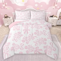 jejeloiu Cute Bowtie Ribbon Bedding Comforter Set,Retro Flowers Twin Comforter Sets,Pink Bow Knot Bedding Set For Girls Kids,Breathable Home Decor Reversible,2 Pieces