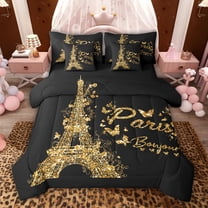jejeloiu Cute Butterflies 7-Piece Twin Bedding Sets,Gold Eiffel Tower Bedding Comforter Set For Adults Reversible