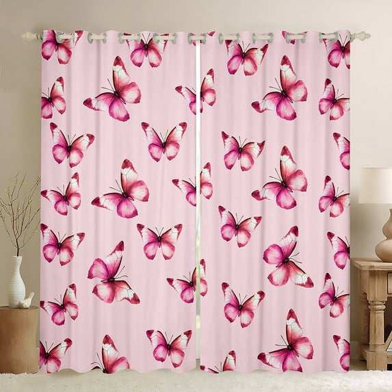 jejeloiu Cute Butterflies Curtains Pack of 2 (42x84 Each),Cartoon Butterfly Curtains Blackout,Girls Pink Bedroom Curtains For Princess,Super Cozy Room Decor