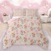 jejeloiu Cute Capybara Bedding Comforter Set,Pink Cherry Blossom Twin Comforter Sets,Kawaii Flowers Floral Bedding Set For Girls Boys,Luxury Bedroom Decor Reversible,2-Piece