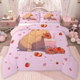 thumbnail image 1 of jejeloiu Cute Capybara Full Size Comforter Sets,Red Strawberry Doughnut Bedding Sets For Girls Boys Reversible 3-Piece, 1 of 8