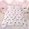 thumbnail image 1 of jejeloiu Cute Cartoon Bow Bedding Comforter Set,Rustic Floawer Floral Twin Comforter Sets,Pink White Bedding Set For Teens,Microfiber Bedroom Decor Reversible,2-Piece, 1 of 8