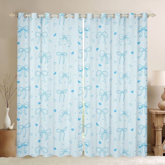 jejeloiu Cute Cartoon Bow Blackout Curtains Set of 2 (52x84 Each),Blue Bowknot Window Curtains For Bowtie Girl