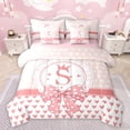 thumbnail image 1 of jejeloiu Cute Cartoon Bowtie 7 Pieces Bedding Comforter Set,Pink Loves Crown Full Bedding Set,First Letter S Fitted Sheet Flat Sheet For Girls,Super Cozy Room Decor Reversible, 1 of 8