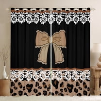 jejeloiu Cute Cartoon Bowtie Black Out Curtains,Kawaii Leopard Print Curtains Pack of 2 (42x63 Each),Brown Black White Bedroom Curtains For Teens,Super Cozy Room Decor