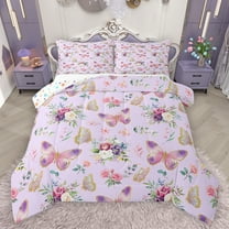 jejeloiu Cute Cartoon Butterflies Bedding Comforter Set,Country Floral Twin Comforter Sets,Purple Pink Green Bedding Set For Girls Teens,Super Cozy Room Decor Reversible,2-Piece